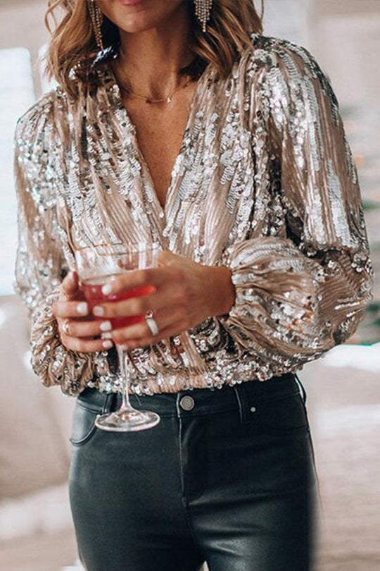 JENY | GLITTER V-NECK BLOUSE