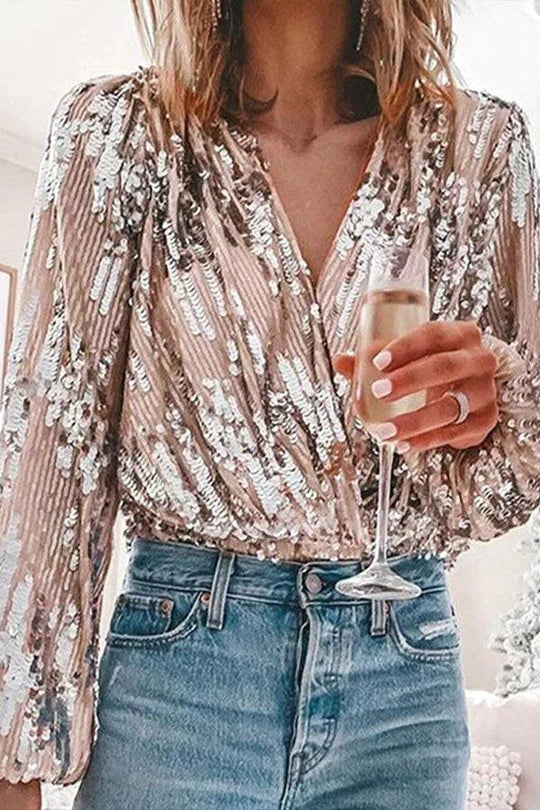 JENY | GLITTER V-NECK BLOUSE